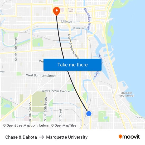 Chase & Dakota to Marquette University map