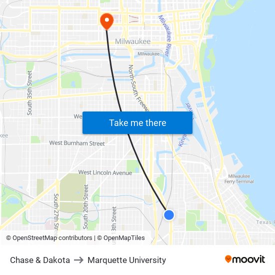Chase & Dakota to Marquette University map
