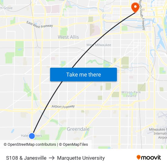 S108 & Janesville to Marquette University map