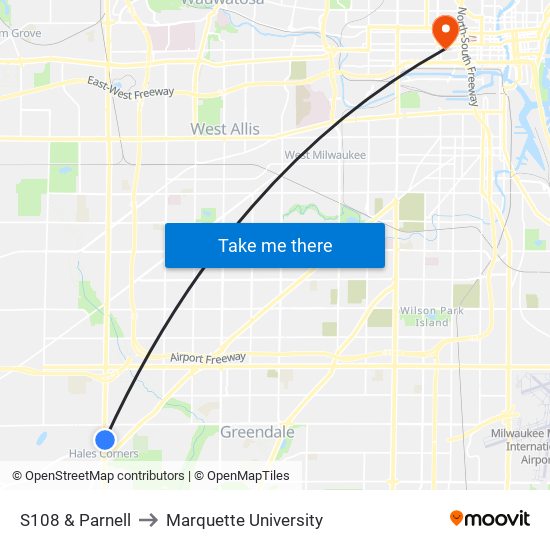S108 & Parnell to Marquette University map