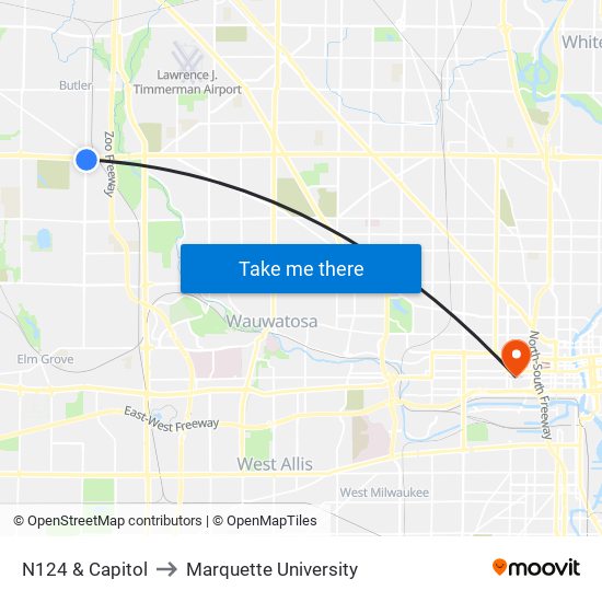 N124 & Capitol to Marquette University map