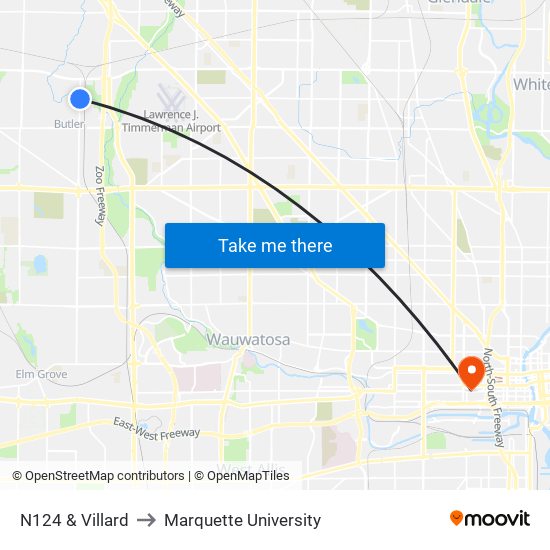 N124 & Villard to Marquette University map