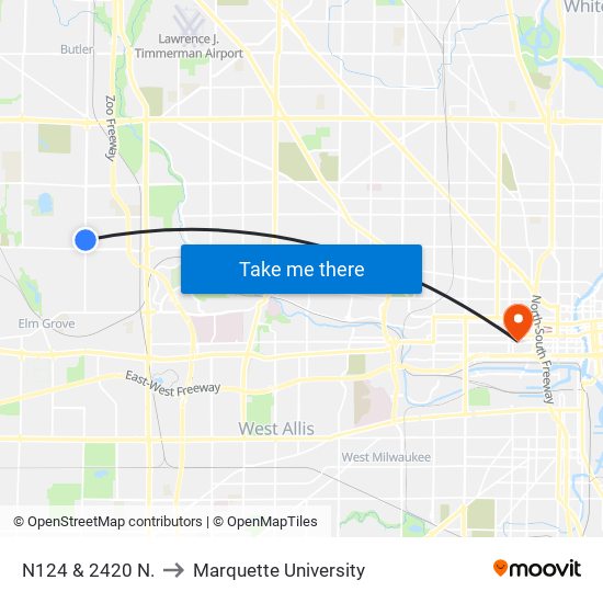 N124 & 2420 N. to Marquette University map