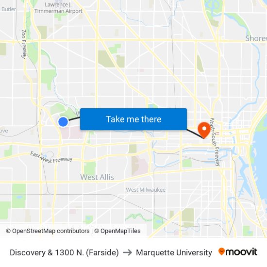 Discovery & 1300 N. (Farside) to Marquette University map