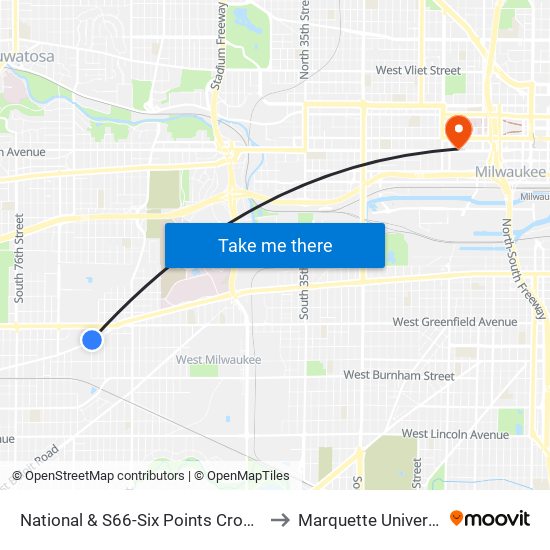 National & S66-Six Points Crossing to Marquette University map