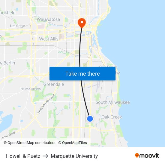 Howell & Puetz to Marquette University map