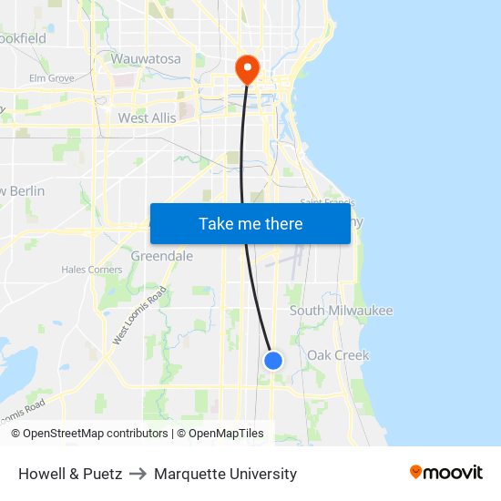 Howell & Puetz to Marquette University map