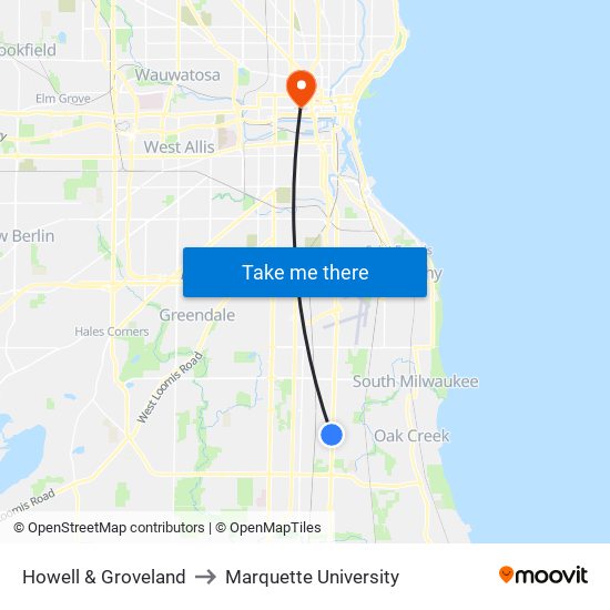 Howell & Groveland to Marquette University map
