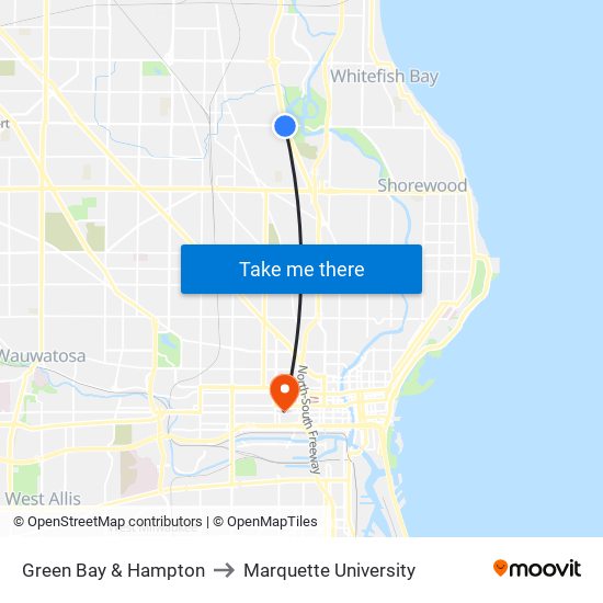Green Bay & Hampton to Marquette University map