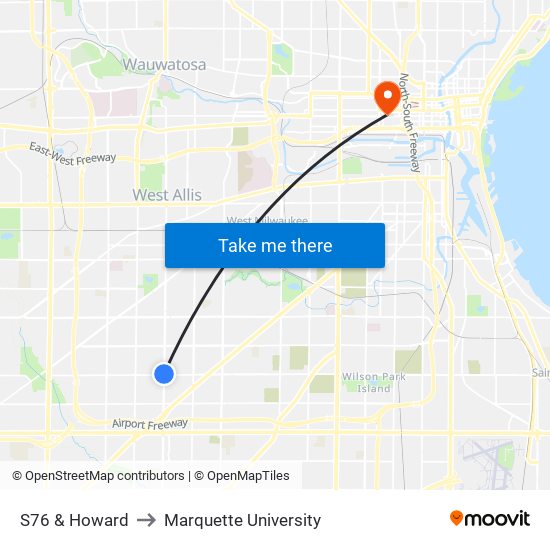 S76 & Howard to Marquette University map