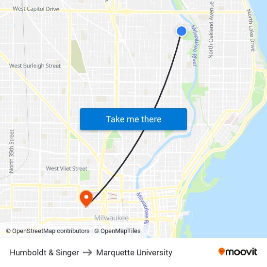 Humboldt & Singer to Marquette University map