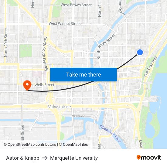 Astor & Knapp to Marquette University map