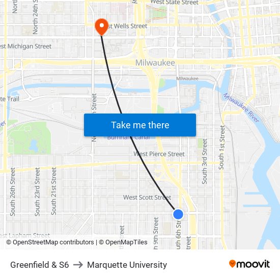Greenfield & S6 to Marquette University map