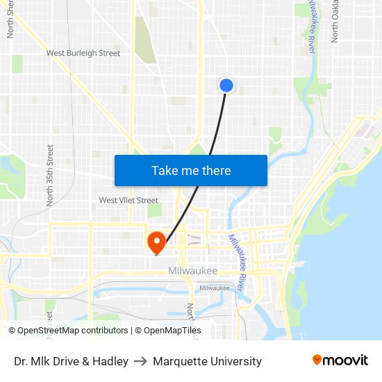 Dr. Mlk Drive & Hadley to Marquette University map