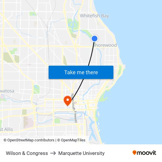 Wilson & Congress to Marquette University map