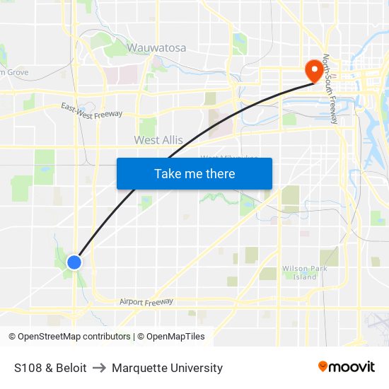 S108 & Beloit to Marquette University map
