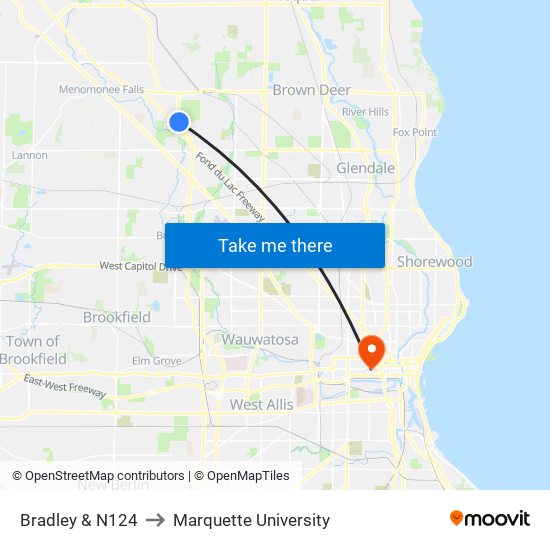 Bradley & N124 to Marquette University map