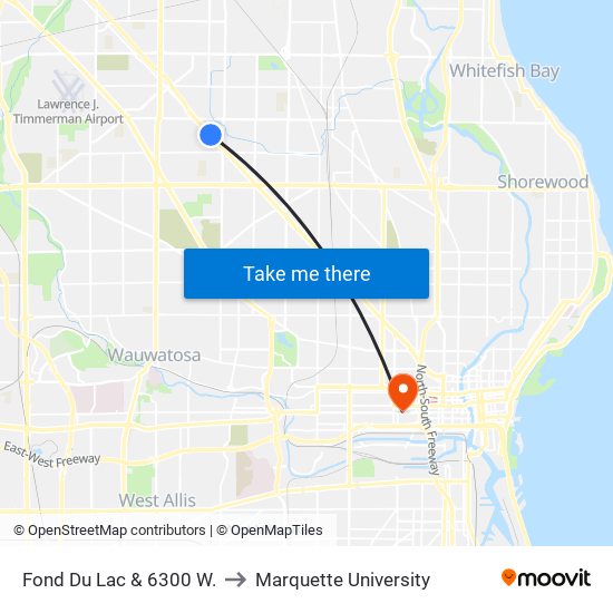 Fond Du Lac & 6300 W. to Marquette University map