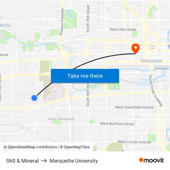 S60 & Mineral to Marquette University map