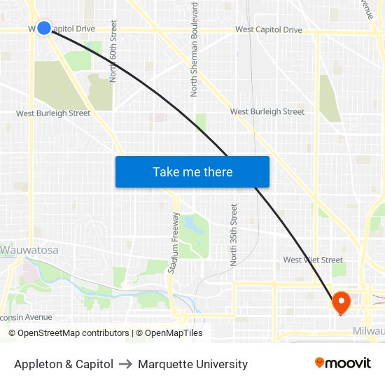 Appleton & Capitol to Marquette University map