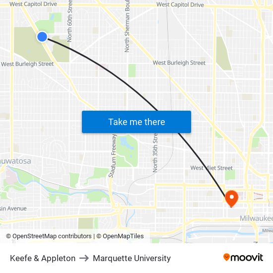 Keefe & Appleton to Marquette University map