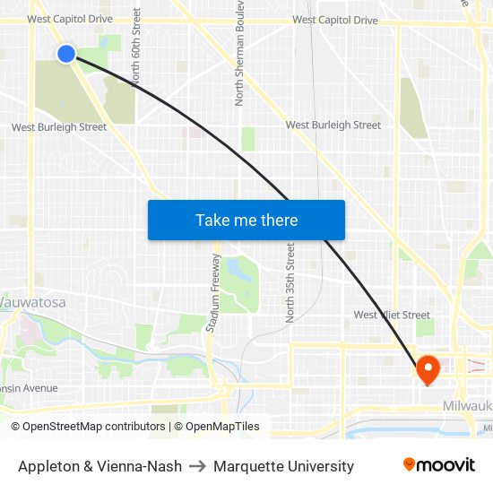 Appleton & Vienna-Nash to Marquette University map