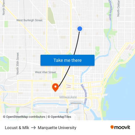 Locust & Mlk to Marquette University map