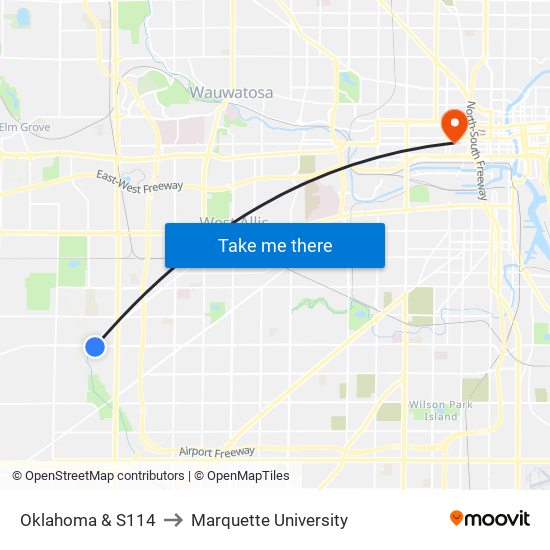 Oklahoma & S114 to Marquette University map