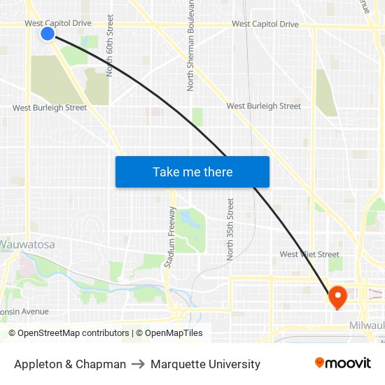 Appleton & Chapman to Marquette University map