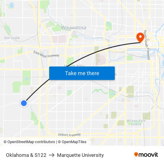 Oklahoma & S122 to Marquette University map