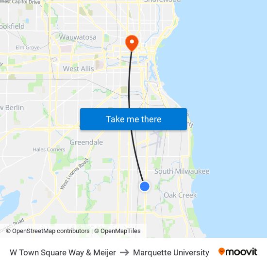 W Town Square Way & Meijer to Marquette University map