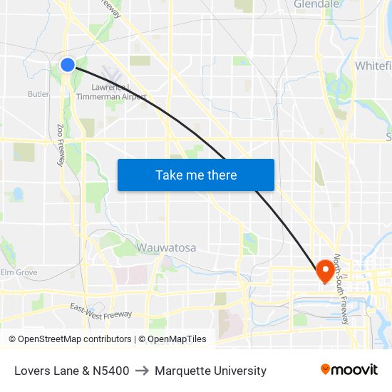 Lovers Lane & N5400 to Marquette University map