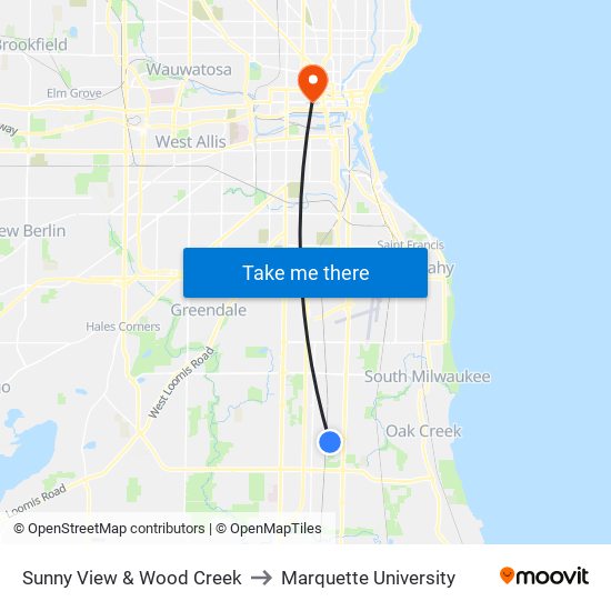 Sunny View & Wood Creek to Marquette University map