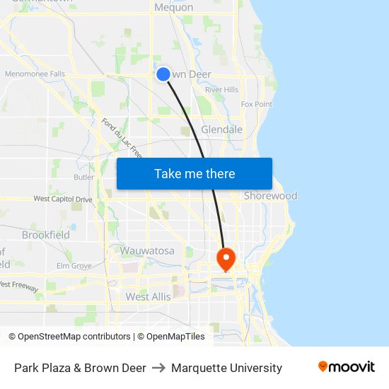 Park Plaza & Brown Deer to Marquette University map