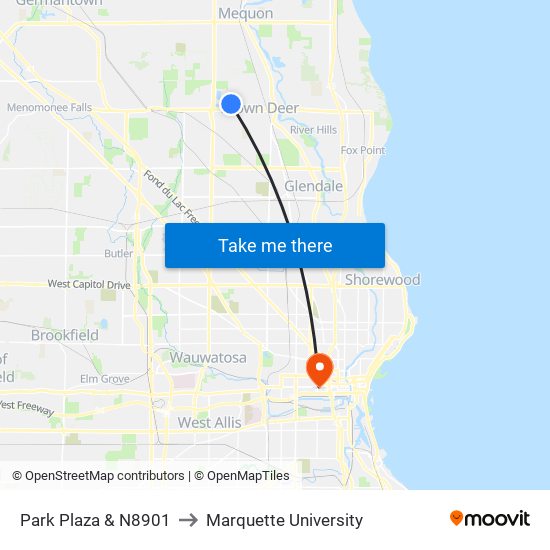 Park Plaza & N8901 to Marquette University map