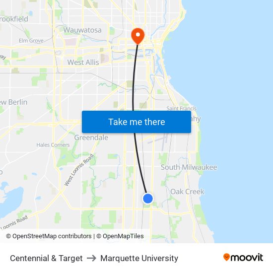 Centennial & Target to Marquette University map