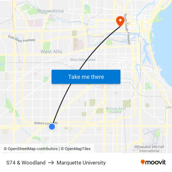 S74 & Woodland to Marquette University map