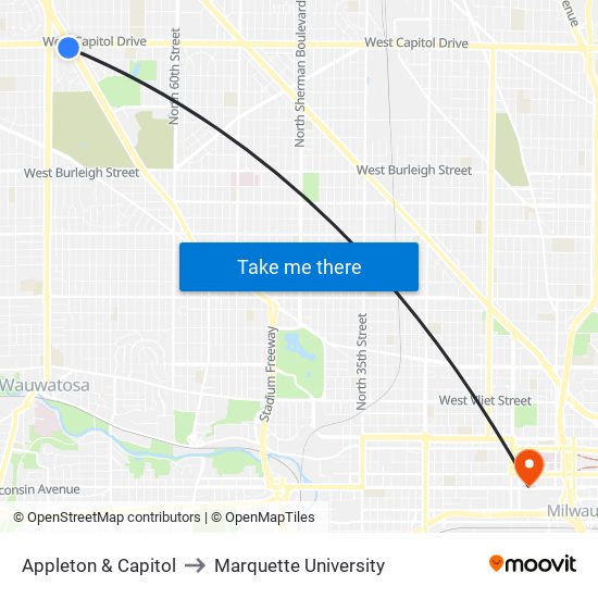 Appleton & Capitol to Marquette University map