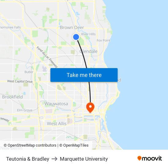 Teutonia & Bradley to Marquette University map