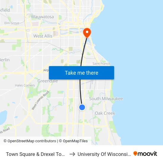 Town Square  & Drexel Town Square Way to University Of Wisconsin-Milwaukee map
