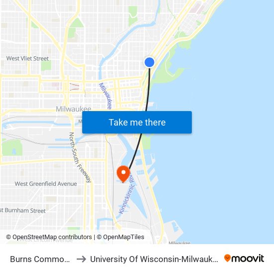 Burns Commons to University Of Wisconsin-Milwaukee map