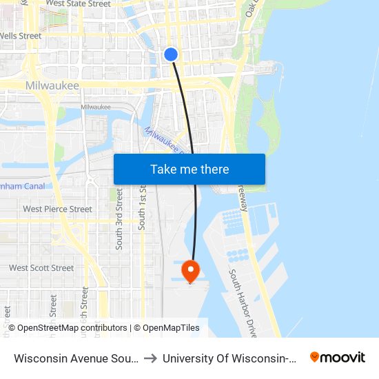 Wisconsin Avenue Southbound to University Of Wisconsin-Milwaukee map