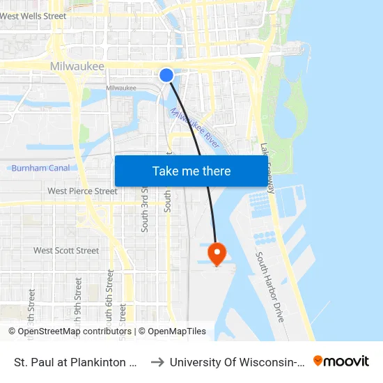 St. Paul at Plankinton Westbound to University Of Wisconsin-Milwaukee map