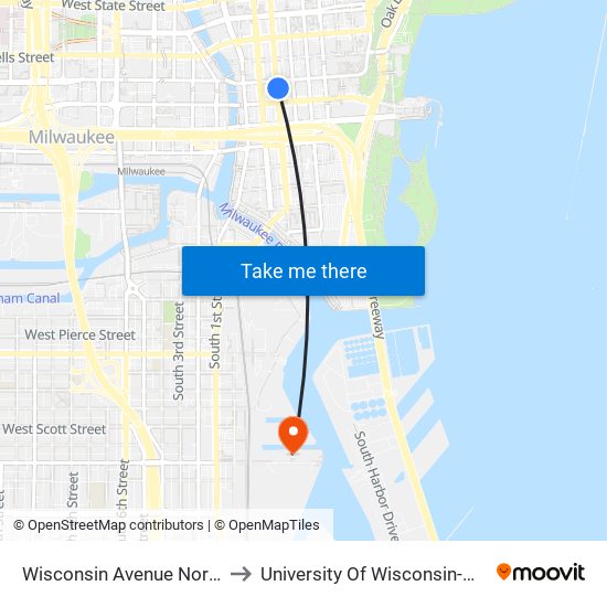 Wisconsin Avenue Northbound to University Of Wisconsin-Milwaukee map