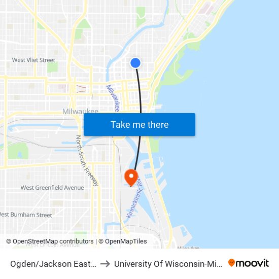 Ogden/Jackson Eastbound to University Of Wisconsin-Milwaukee map