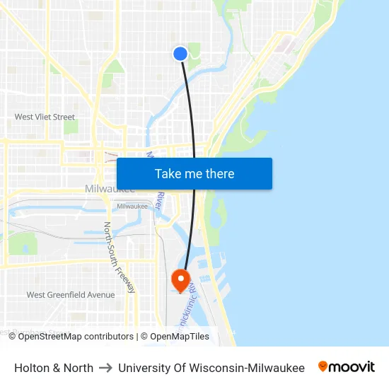 Holton & North to University Of Wisconsin-Milwaukee map