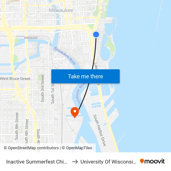 Inactive Summerfest Chicago & Harbor to University Of Wisconsin-Milwaukee map