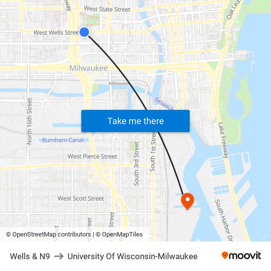 Wells & N9 to University Of Wisconsin-Milwaukee map