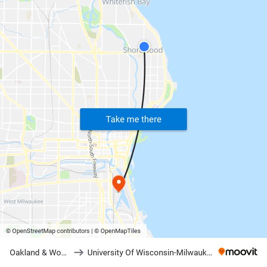 Oakland & Wood to University Of Wisconsin-Milwaukee map