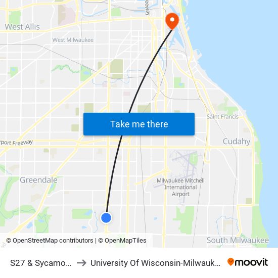 S27 & Sycamore to University Of Wisconsin-Milwaukee map